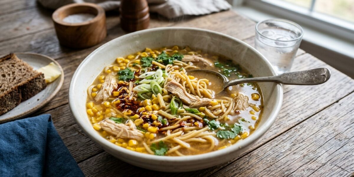 Chicken and Sweet Corn Soup with Noodles
