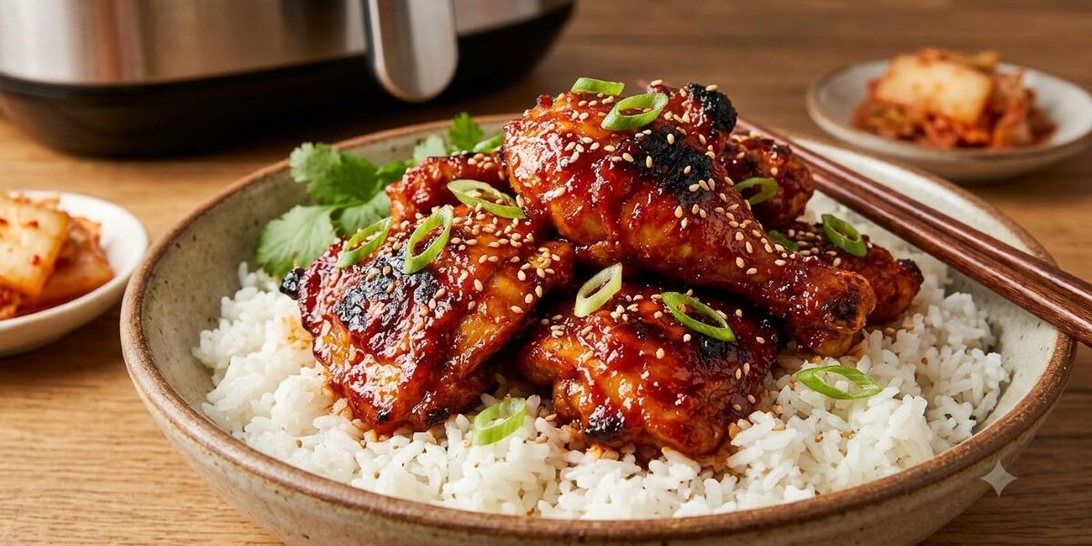 Air Fryer Gochujang Korean Chicken with Steamed Rice