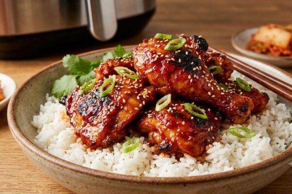 Air Fryer Gochujang Korean Chicken with Steamed Rice
