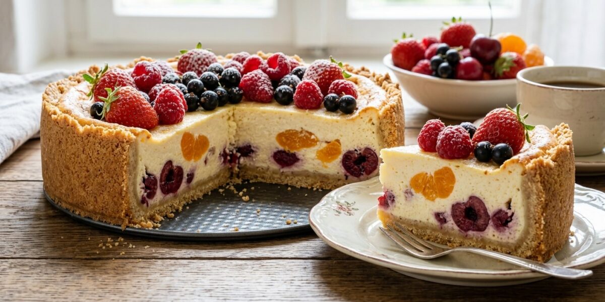 German Quark Cheesecake (Käsekuchen) with Fruit