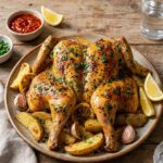 Homemade Portuguese Lemon & Herb Roasted Chicken This classic Portuguese-inspired roasted chicken is bursting with vibrant lemon, aromatic herbs, and a kick of spice. It's a simple yet incredibly flavorful dish perfect for a comforting family meal.
