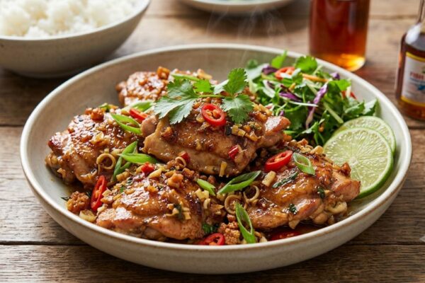 Vietnamese Lemongrass Chicken Succulent chicken thighs marinated in a vibrant blend of lemongrass, garlic, and citrus, then pan-fried to perfection. A flavorful and aromatic dish that brings the taste of Vietnam to your home kitchen